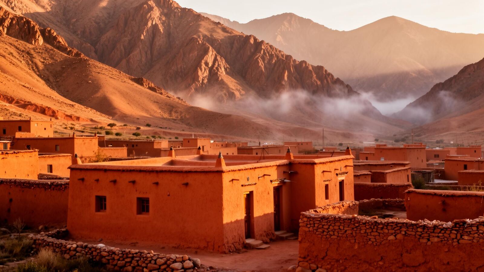 Village berbère au coucher de soleil